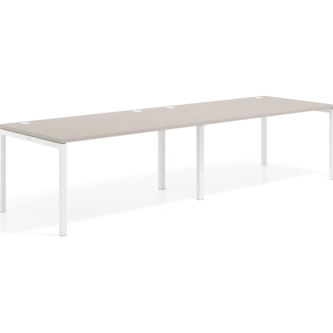 Mesa de oficina en continuidad progresiva doble Kube, fondo 100cm, estructura blanca