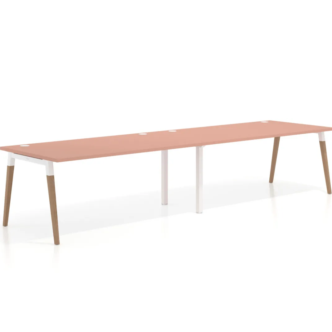 Mesa de oficina en continuidad Arki doble, patas de madera, fondo 100cm
