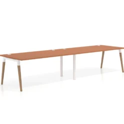 Mesa de oficina en continuidad Arki doble, patas de madera, fondo 100cm