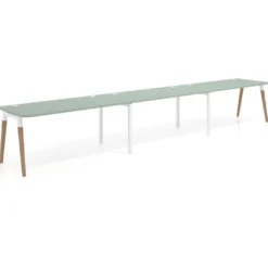 Mesa de oficina en continuidad Arki triple con bordes redondeados, fondo 80cm
