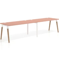 Mesa de oficina en continuidad Arki doble, patas de madera, fondo 80cm