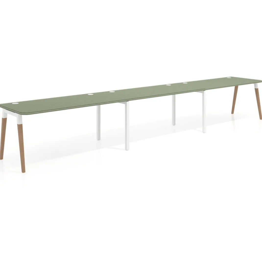 Mesa de oficina en continuidad Arki triple con bordes redondeados, fondo 80cm