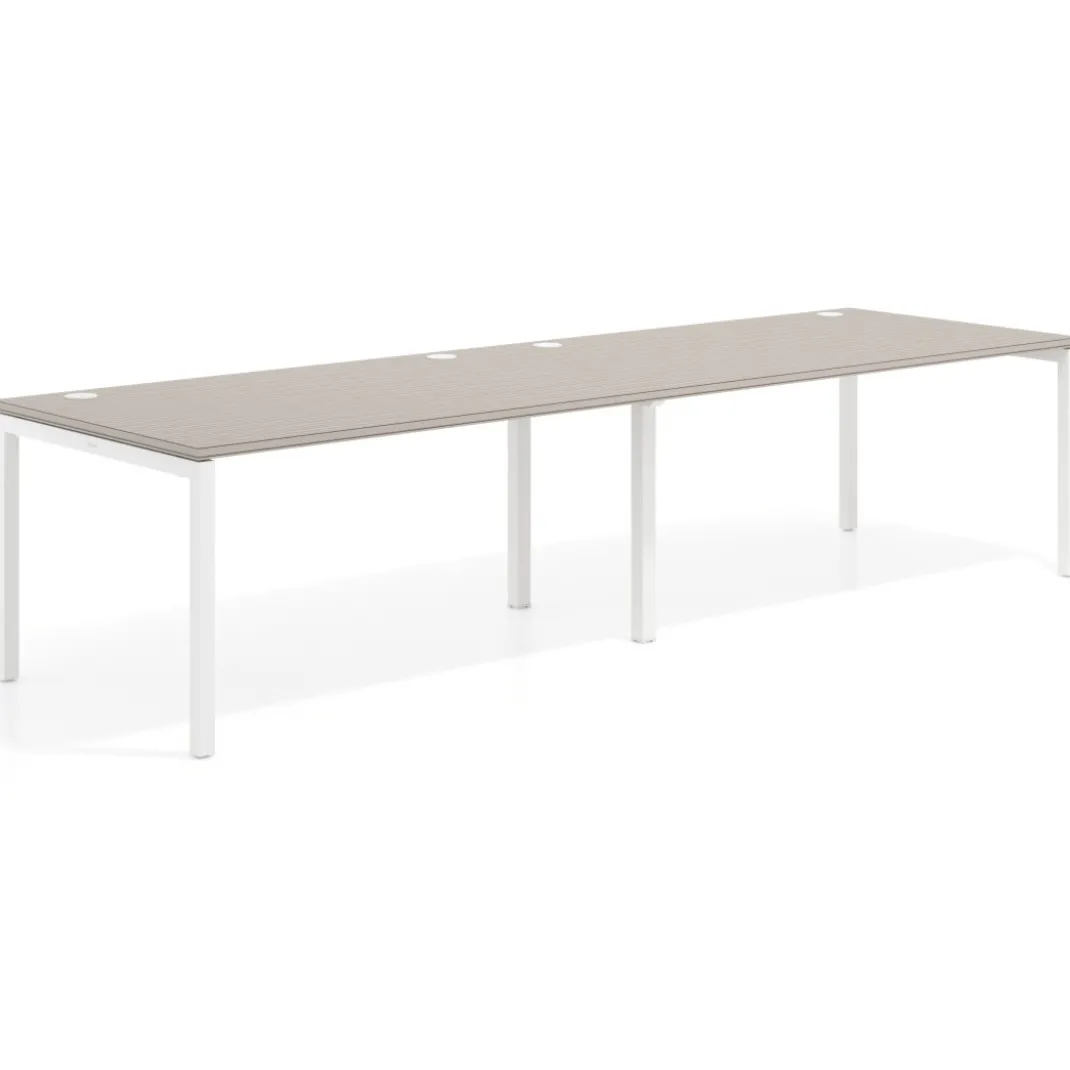 Mesa de oficina en continuidad progresiva doble Kube, fondo 100cm, estructura blanca