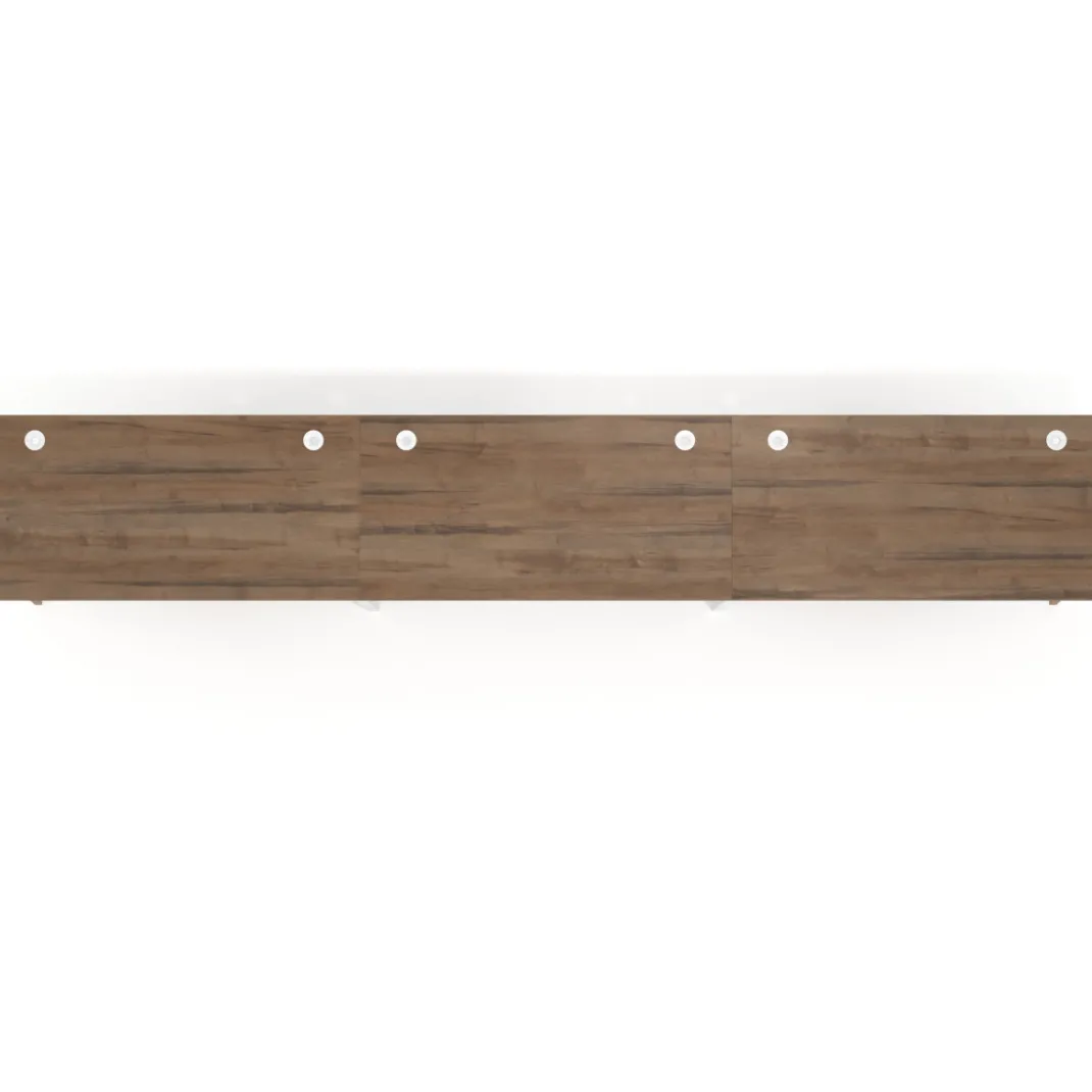 Mesa de oficina en continuidad Arki triple, patas de madera, fondo 80cm
