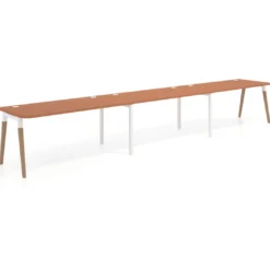 Mesa de oficina en continuidad Arki triple con bordes redondeados, fondo 80cm