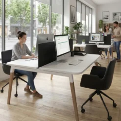 Mesa de oficina multipuesto Arki fondo 166 cm, sobre curvo