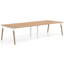 Mesa de oficina multipuesto Arki doble, fondo 126 cm, patas de madera