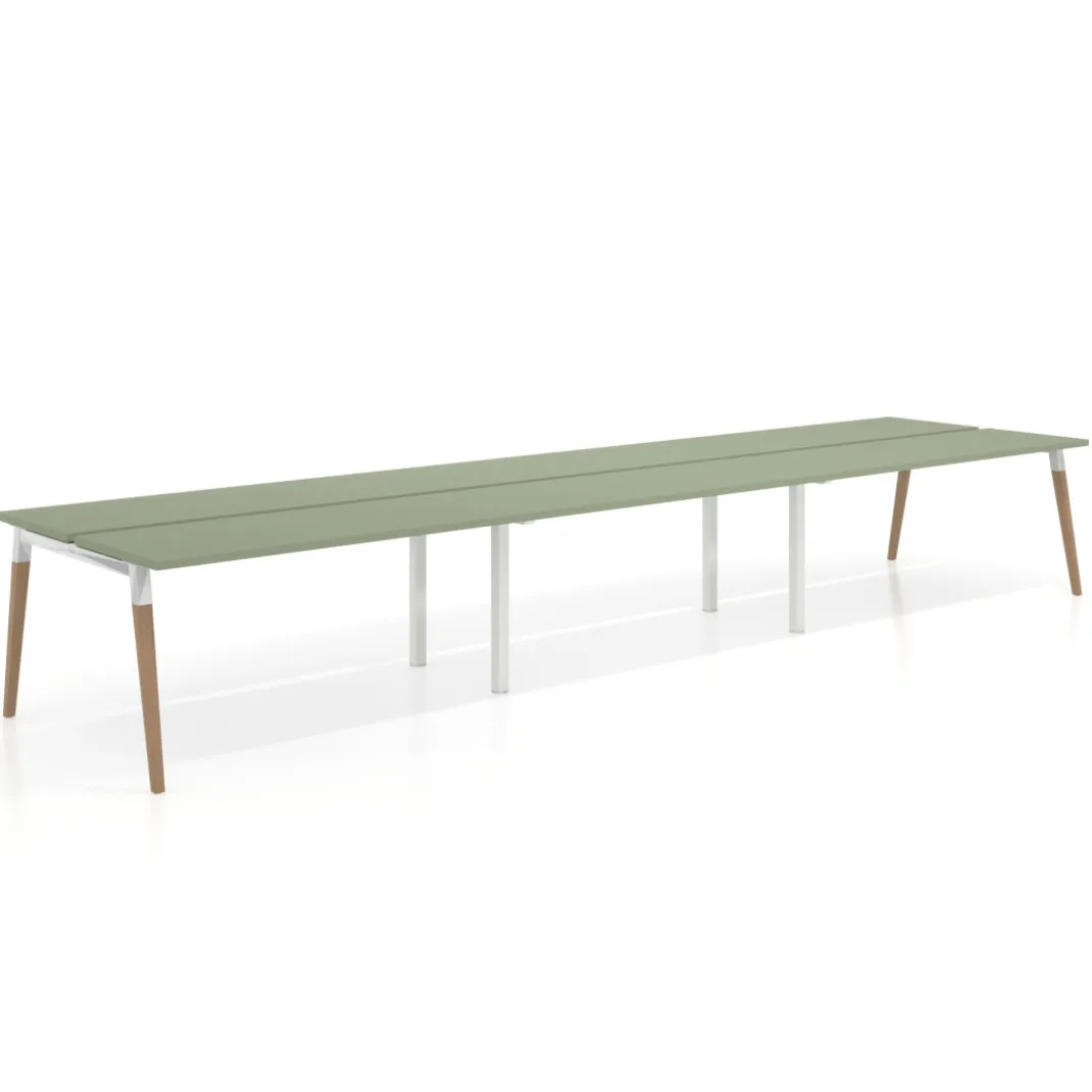 Mesa de oficina multipuesto Arki triple, fondo 126 cm, patas de madera