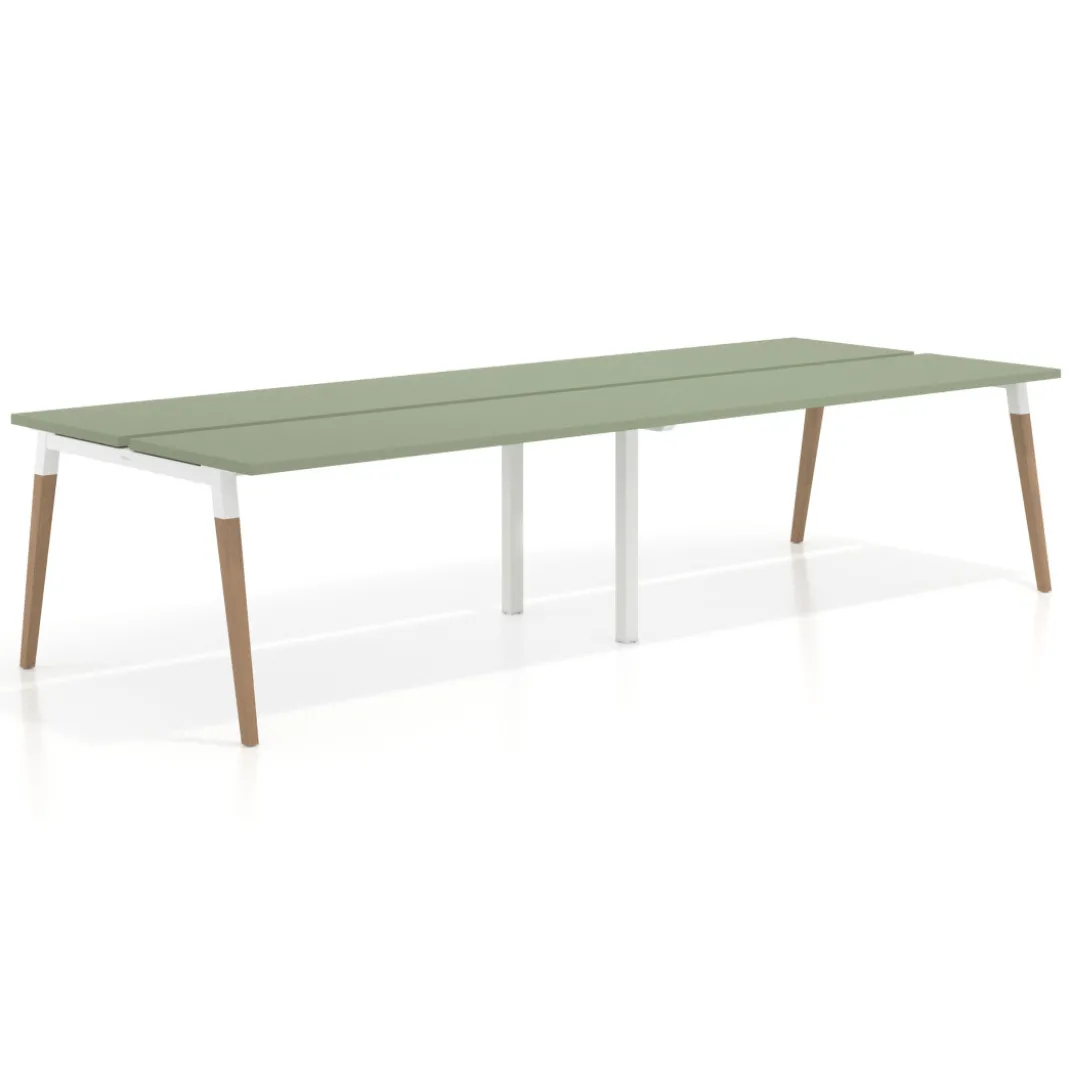 Mesa de oficina multipuesto Arki doble, fondo 126 cm, patas de madera