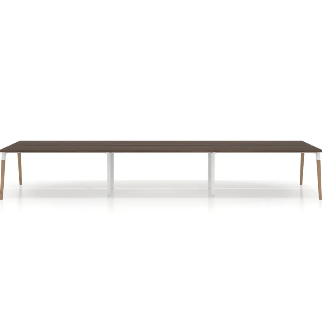 Mesa de oficina multipuesto Arki triple, fondo 126 cm, patas de madera