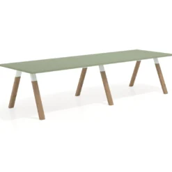 Mesa de oficina progresiva UvePro doble, fondo 100cm, estructura blanca, patas de madera
