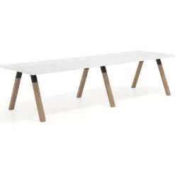 Mesa de oficina progresiva UvePro doble, fondo 100cm, estructura negra, patas de madera
