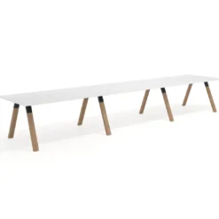 Mesa de oficina progresiva UvePro triple, fondo 100cm, estructura negra, patas de madera