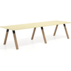 Mesa de oficina progresiva UvePro doble, fondo 100cm, estructura negra, patas de madera