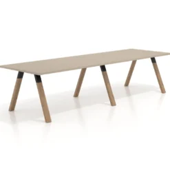 Mesa de oficina progresiva UvePro doble, fondo 100cm, estructura negra, patas de madera