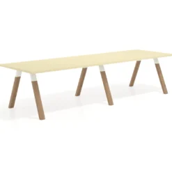 Mesa de oficina progresiva UvePro doble, fondo 100cm, estructura blanca, patas de madera