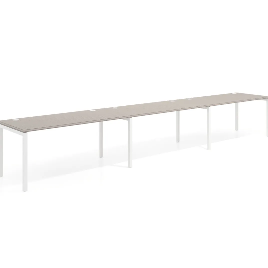 Mesa de oficina progresiva triple Kube, fondo 80cm, estructura blanca