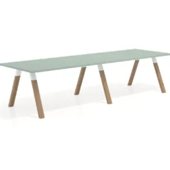Mesa de oficina progresiva UvePro doble, fondo 100cm, estructura blanca, patas de madera