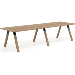 Mesa de oficina progresiva UvePro doble, fondo 100cm, estructura negra, patas de madera