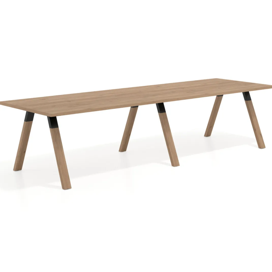 Mesa de oficina progresiva UvePro doble, fondo 100cm, estructura negra, patas de madera