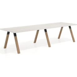 Mesa de oficina progresiva UvePro doble, fondo 100cm, estructura negra, patas de madera