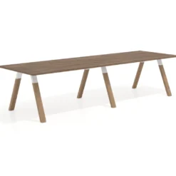 Mesa de oficina progresiva UvePro doble, fondo 100cm, estructura blanca, patas de madera