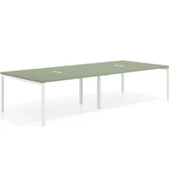 Mesa de reuniones doble Kube, encimera continua, fondo 142 cm, estructura blanca