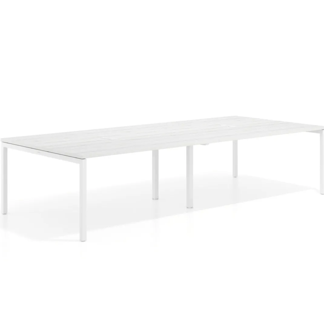 Mesa de reuniones doble Kube, encimera continua, fondo 142 cm, estructura blanca