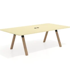 Mesa de reuniones rectangular UvePro fondo 126, patas interior, estructura negra/madera