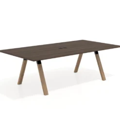Mesa de reuniones rectangular UvePro fondo 126, patas interior, estructura negra/madera