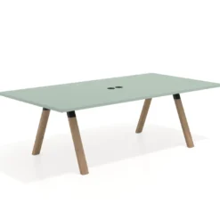 Mesa de reuniones rectangular UvePro fondo 126, patas interior, estructura negra/madera