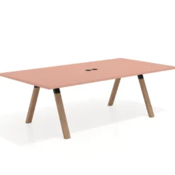 Mesa de reuniones rectangular UvePro fondo 126, patas interior, estructura negra/madera