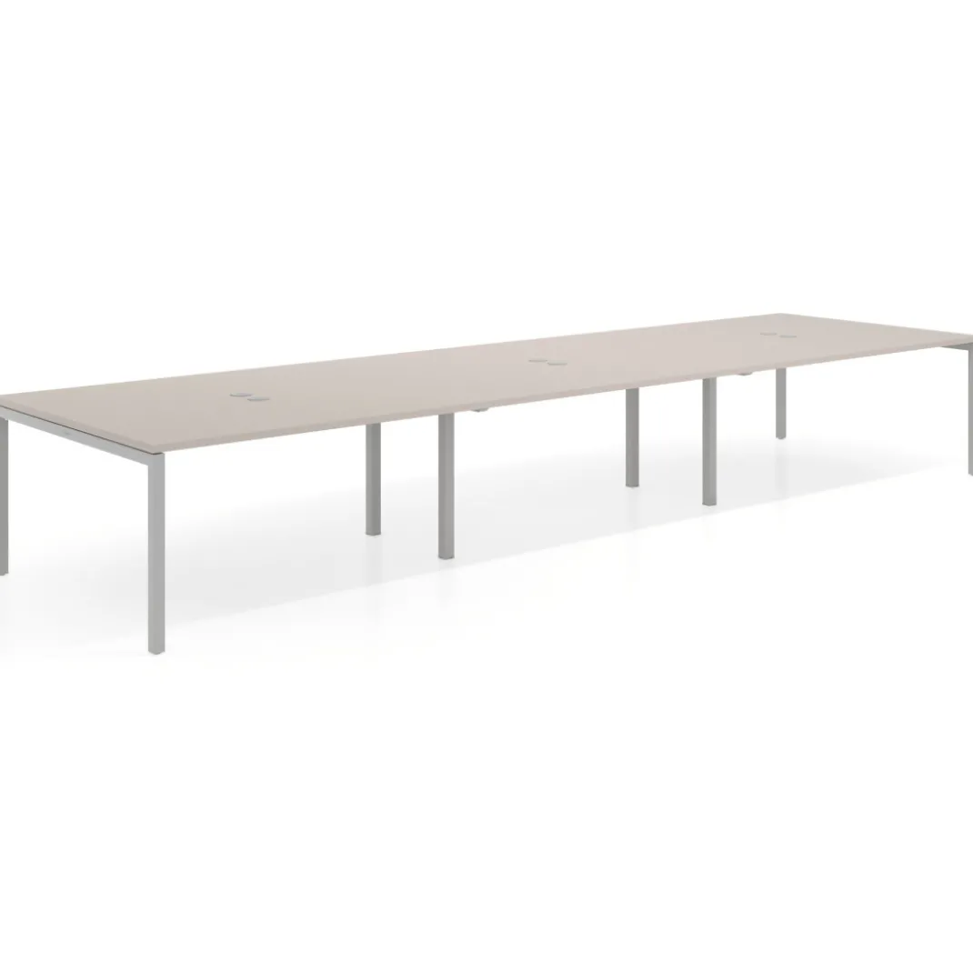 Mesa de reuniones triple Kube, encimera continua, fondo 142 cm, estructura aluminio