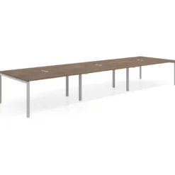 Mesa de reuniones triple Kube, encimera continua, fondo 142 cm, estructura aluminio