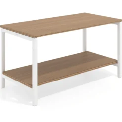 Mesa de trabajo expositor Kube con 2 niveles, estructura blanca