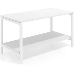 Mesa de trabajo expositor Kube con 2 niveles, estructura blanca