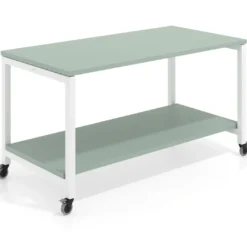 Mesa de trabajo expositor con ruedas Kube, con 2 niveles, estructura blanca