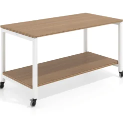Mesa de trabajo expositor con ruedas Kube, con 2 niveles, estructura blanca