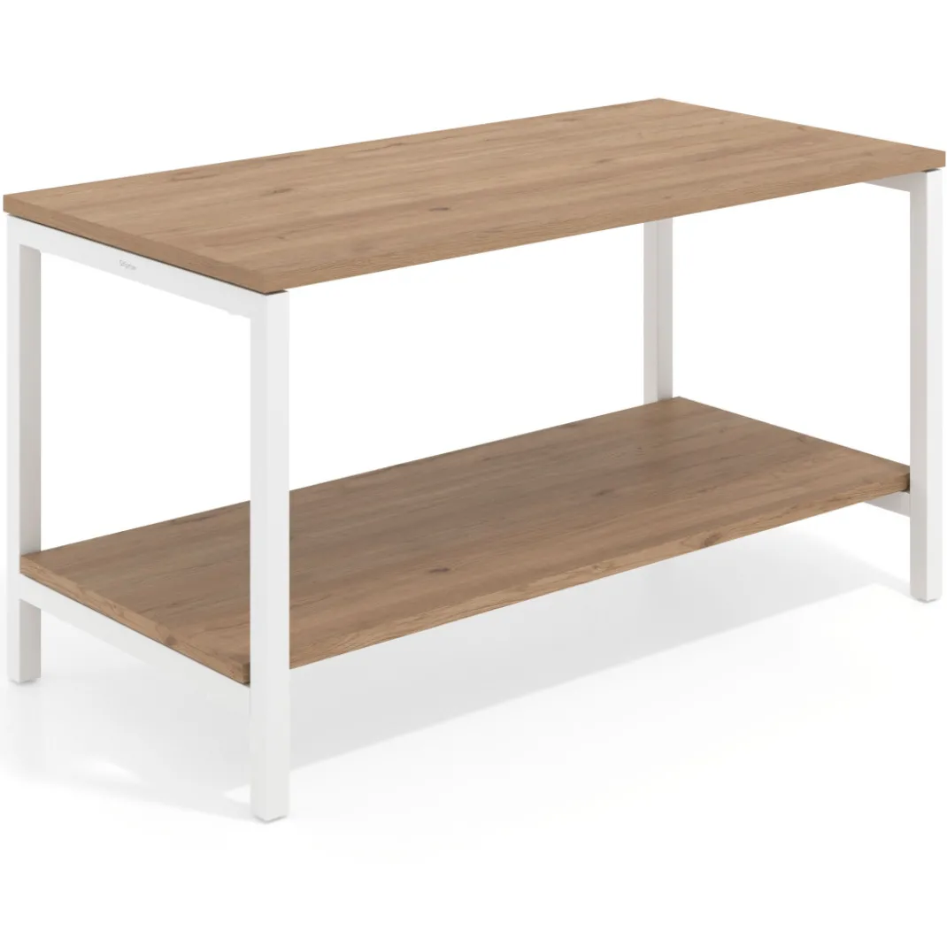 Mesa de trabajo expositor Kube con 2 niveles, estructura blanca