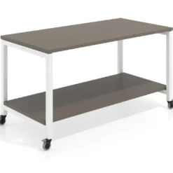 Mesa de trabajo expositor con ruedas Kube, con 2 niveles, estructura blanca