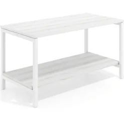 Mesa de trabajo expositor Kube con 2 niveles, estructura blanca