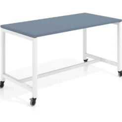 Mesa de trabajo expositor con ruedas Kube, estructura blanca
