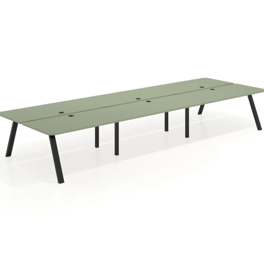 Mesa multipuesto UvePro Bench triple, fondo 166 cm, sobre curvo, estructura negra