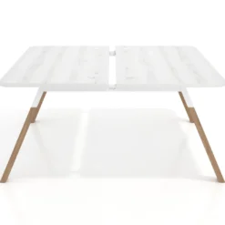 Mesa multipuesto UvePro Bench fondo 166 cm, sobre curvo, estructura blanca/madera