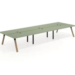 Mesa multipuesto UvePro Bench triple, fondo 166 cm, estructura negra/madera