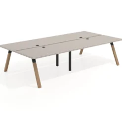Mesa multipuesto UvePro Bench doble, fondo 166 cm, estructura negra/madera