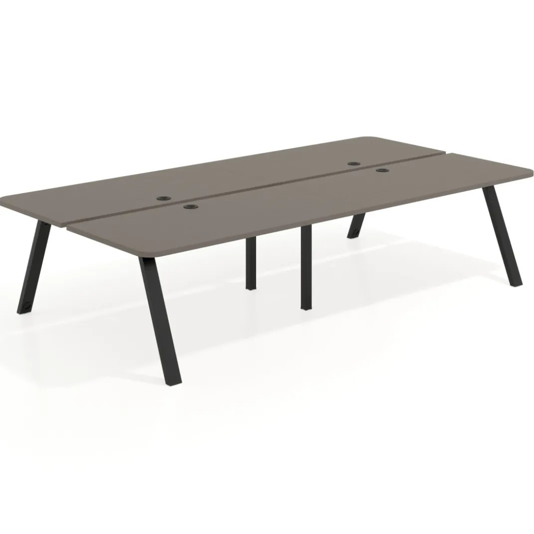 Mesa multipuesto UvePro Bench doble, fondo 166 cm, sobre curvo, estructura negra