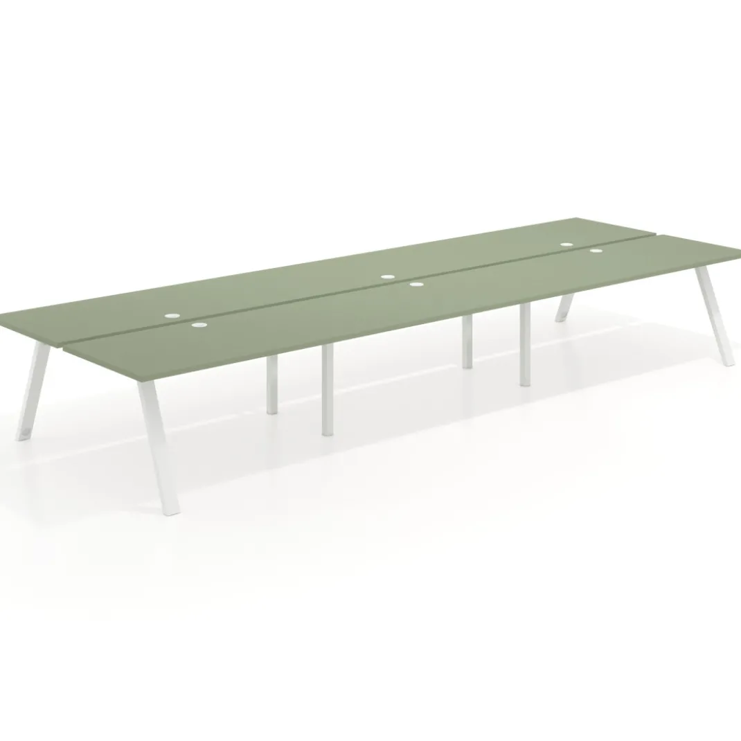 Mesa multipuesto UvePro Bench triple, fondo 166 cm, estructura blanca
