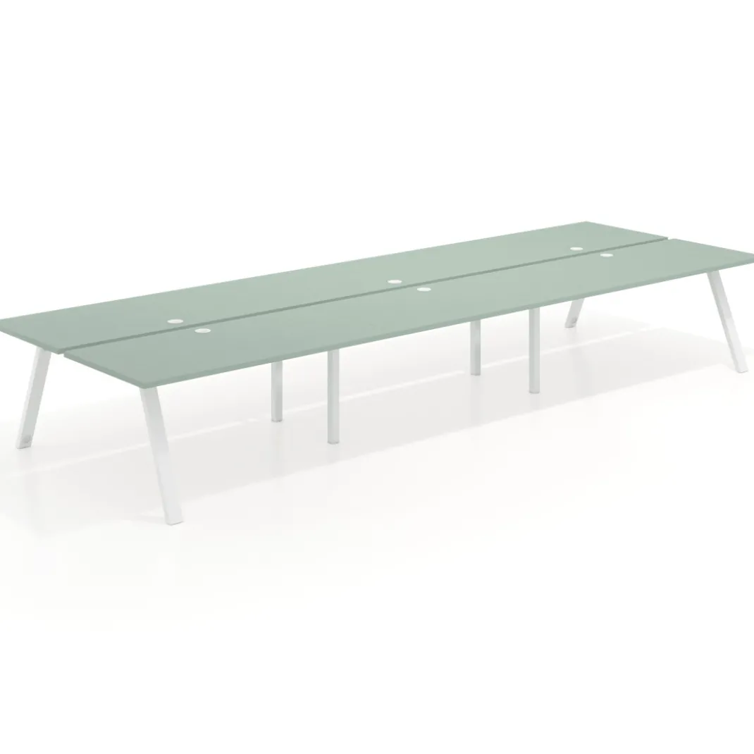 Mesa multipuesto UvePro Bench triple, fondo 166 cm, estructura blanca