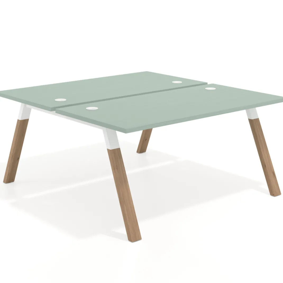 Mesa multipuesto UvePro Bench fondo 166 cm, estructura blanca/madera